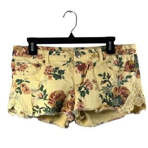 Mudd‎ Vintage Y2K Pastel Yellow Floral Micro Mini Mid Rise Shorts Grannycore 13